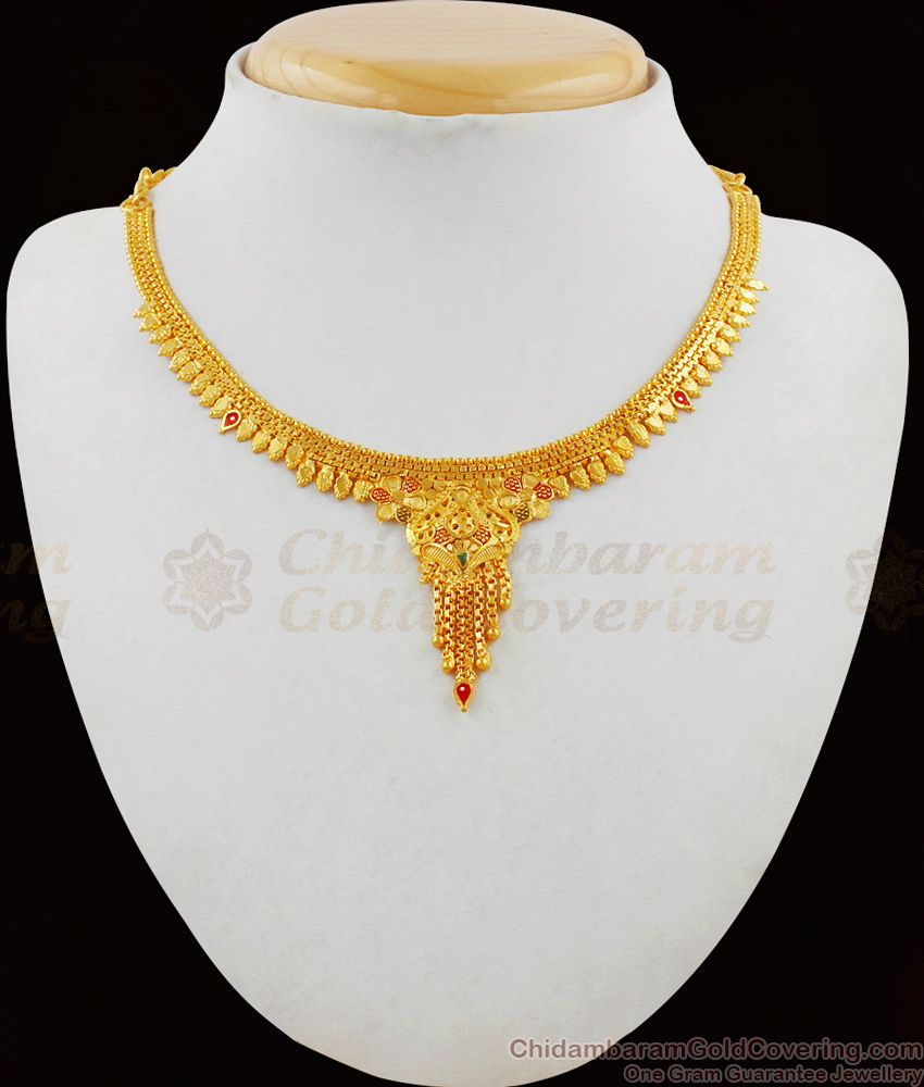 Trendy Two Gram Gold Imitation Enamel forming Jewelry Combo Set With Earrings NCKN1789