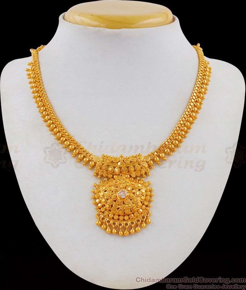 Golden Beads Single White Stone Gold Necklace Collections NCKN1797