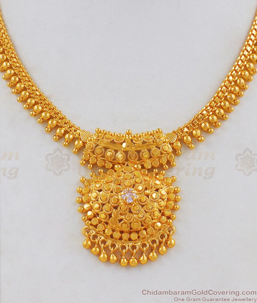 Golden Beads Single White Stone Gold Necklace Collections NCKN1797