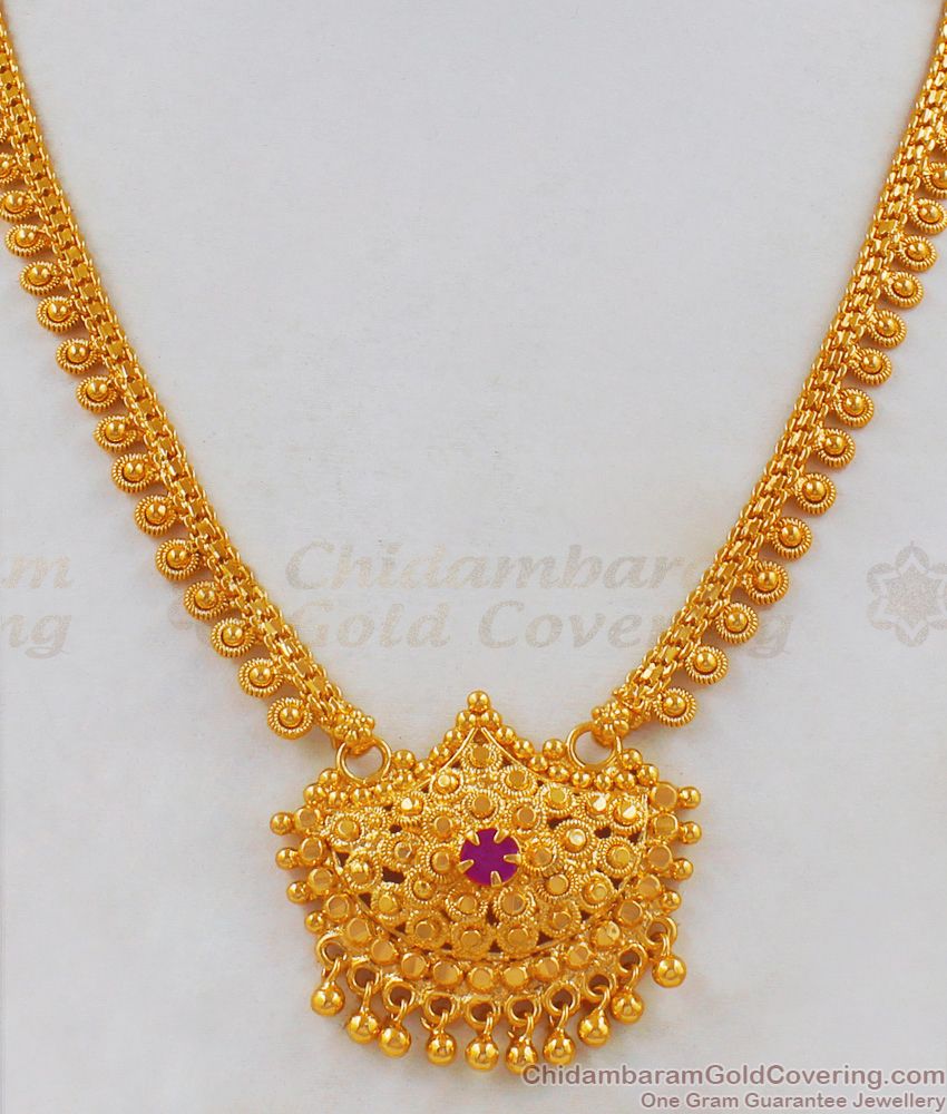 Light Weight Collections Single Ruby Stone Gold Necklace For Women NCKN1801