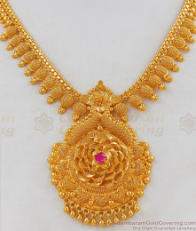 Grand Flower Work Kerala Bridal Collections Necklace With Ruby Stone NCKN1802