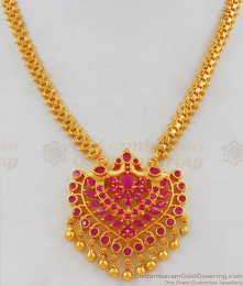 Iconic Peacock Feather Full Ruby Stone Dollar Gold Thick Chain Necklace NCKN1803 Iconic Peacock Feather Full Ruby Stone Dollar Gold Thick Chain Necklace NCKN1803