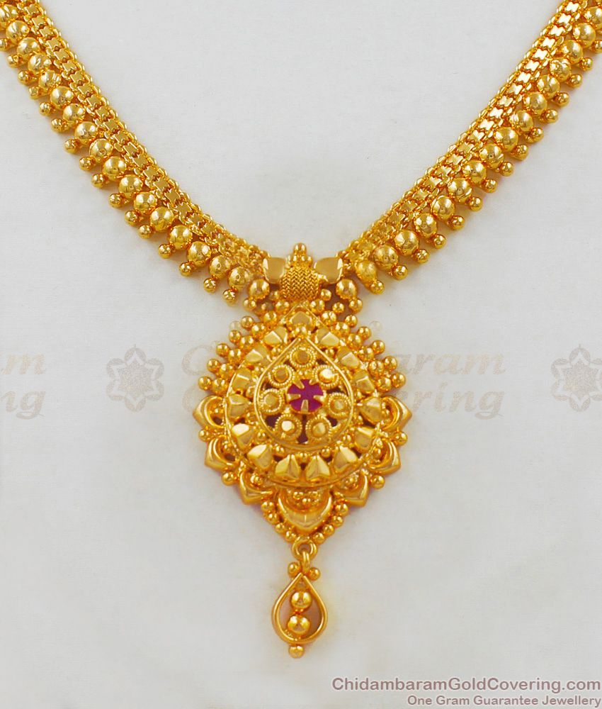 Gold Necklace Jewellery For Silk Sarees Simple Design Shop Online NCKN1805 Gold Necklace Jewellery For Silk Sarees Simple Design Shop Online NCKN1805