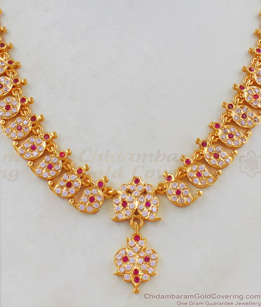 Mango Leaf Impon Attigai Online Shopping Real Gold Necklace Design NCKN1806