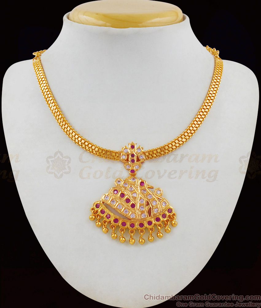 Original Gati Stone Five Metal Gold Attigai Impon Jewellery Swan Design NCKN1807
