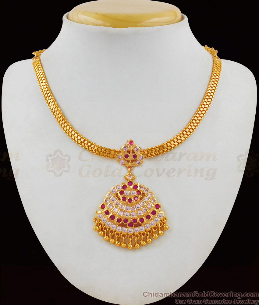 Impon Attigai Simple Necklace For Silk Saree Marriage Functions NCKN1809