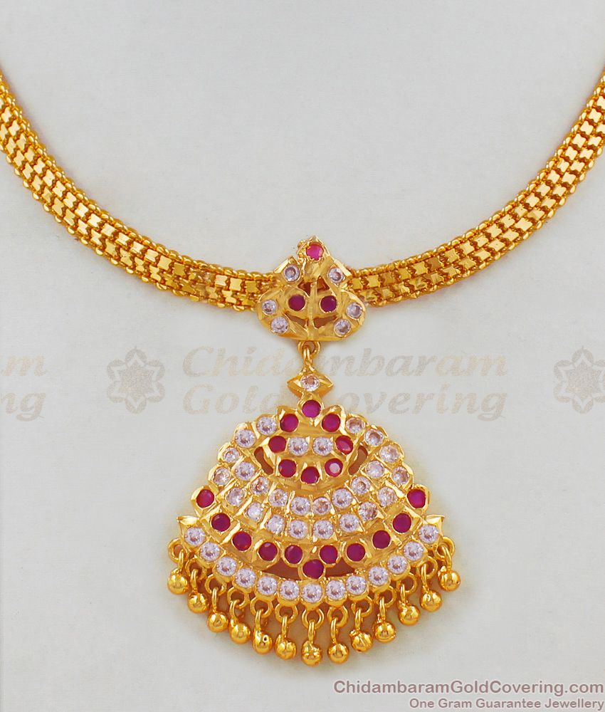 Impon Attigai Simple Necklace For Silk Saree Marriage Functions NCKN1809