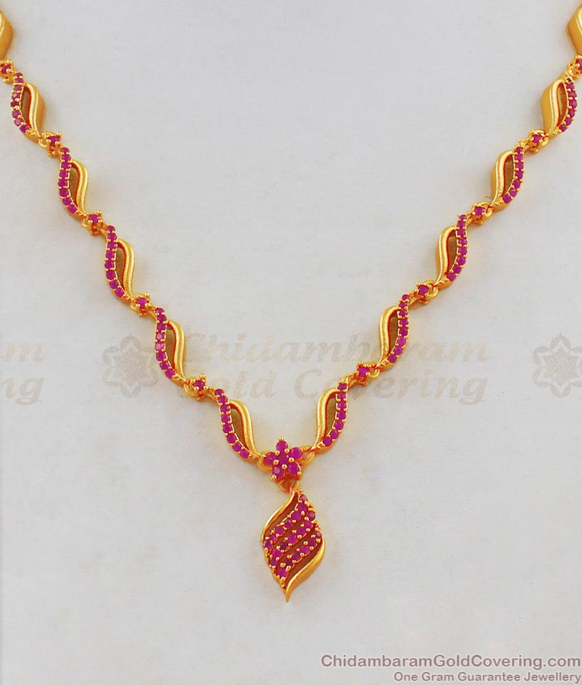 Trendy Semi Precious Ruby Necklace Gold Plated Party Wear Collection NCKN1812