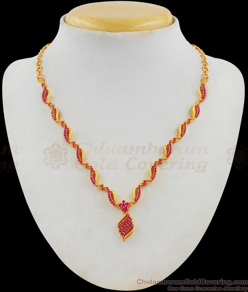 Trendy Semi Precious Ruby Necklace Gold Plated Party Wear Collection NCKN1812