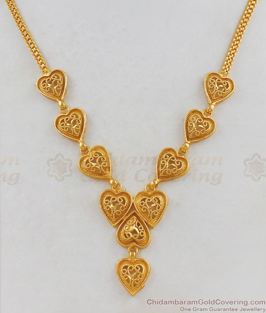 Heart Model Light Weight Kerala Necklace Design For Girls NCKN1815