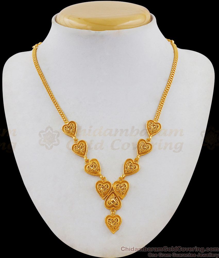 Heart Model Light Weight Kerala Necklace Design For Girls NCKN1815