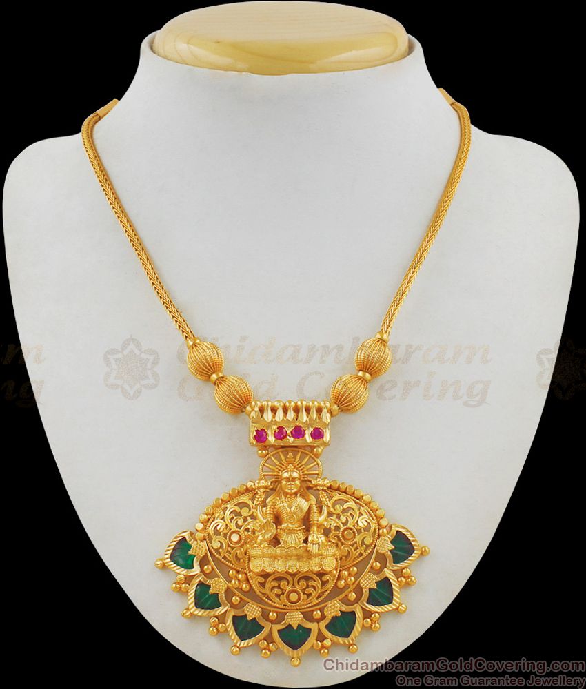 Palakka Jewelry Gold Mala Lakshmi Dollar Imitation Necklace NCKN1816