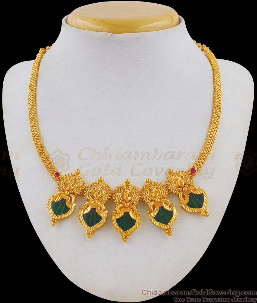 Palakka Necklace Online Green Stone Traditional Kerala Jewelry NCKN1817 Palakka Necklace Online Green Stone Traditional Kerala Jewelry NCKN1817