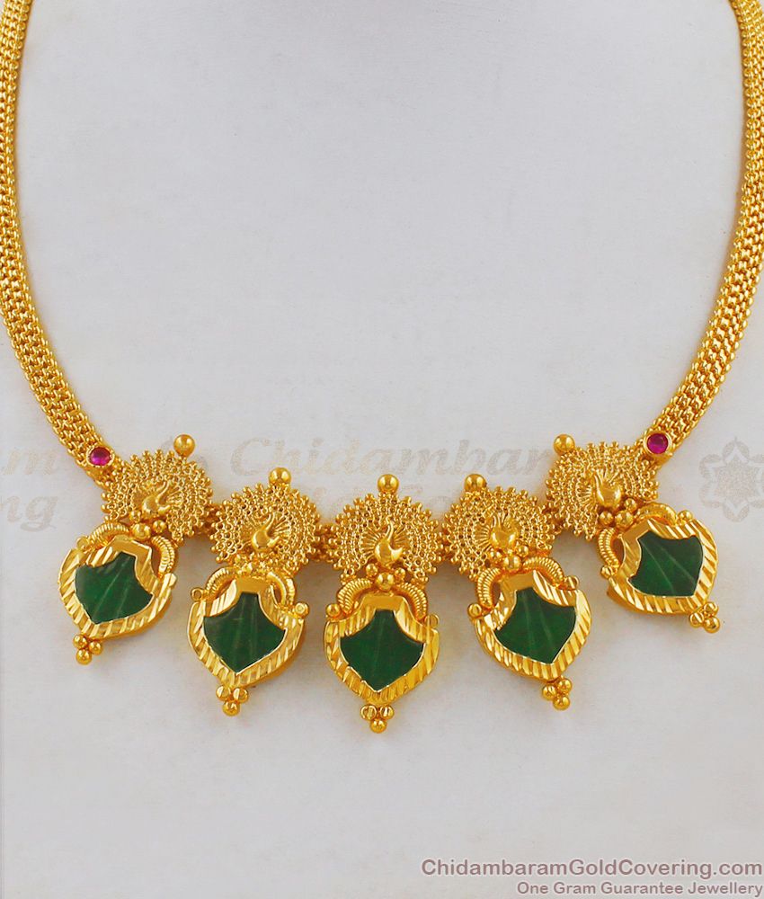 Palakka Necklace Online Green Stone Traditional Kerala Jewelry NCKN1817 Palakka Necklace Online Green Stone Traditional Kerala Jewelry NCKN1817