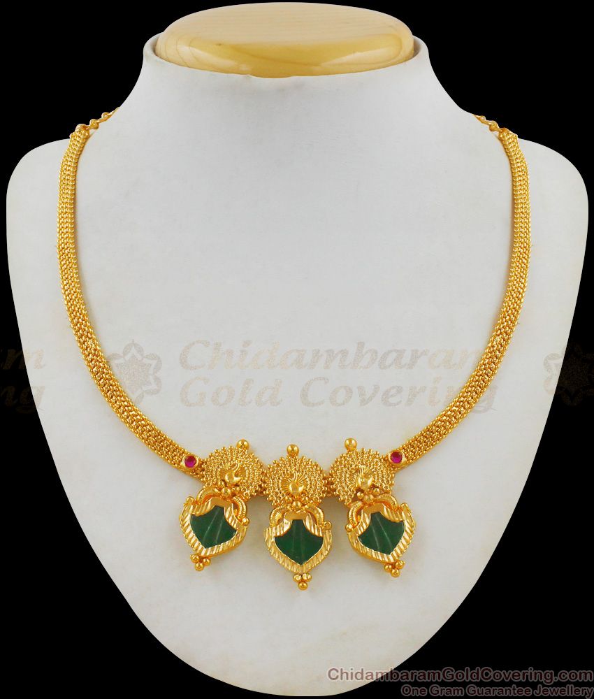 Green Stone Palakka Necklace Online Traditional Kerala Jewelry NCKN1818