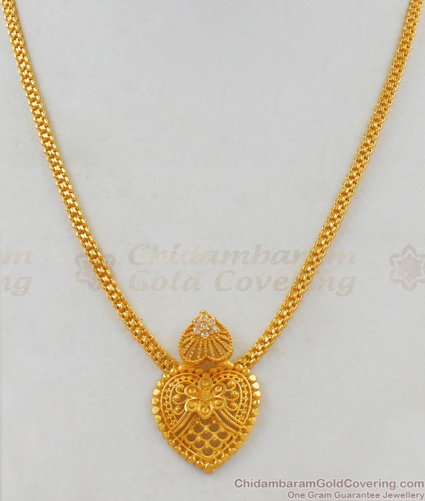 Gold Locket Heart Model Light Weight Kerala Necklace Design NCKN1821