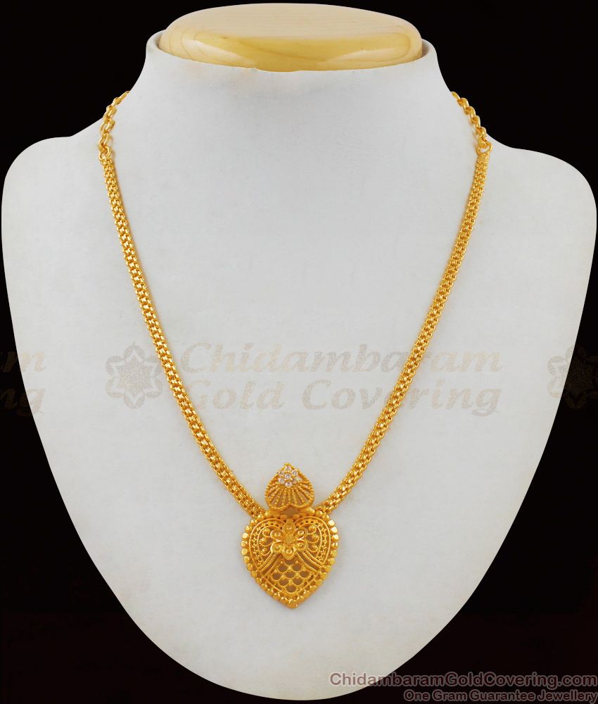 Gold Locket Heart Model Light Weight Kerala Necklace Design NCKN1821