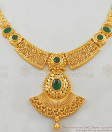 Latest Gold necklace Design One Gram Gold With Emerald Stone Bridal Wear NCKN1822 Latest Gold necklace Design One Gram Gold With Emerald Stone Bridal Wear NCKN1822