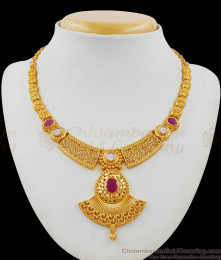 New Collection Gold necklace Design Ruby And AD White Stone Bridal Wear NCKN1823 New Collection Gold necklace Design Ruby And AD White Stone Bridal Wear NCKN1823