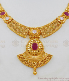 New Collection Gold necklace Design Ruby And AD White Stone Bridal Wear NCKN1823 New Collection Gold necklace Design Ruby And AD White Stone Bridal Wear NCKN1823