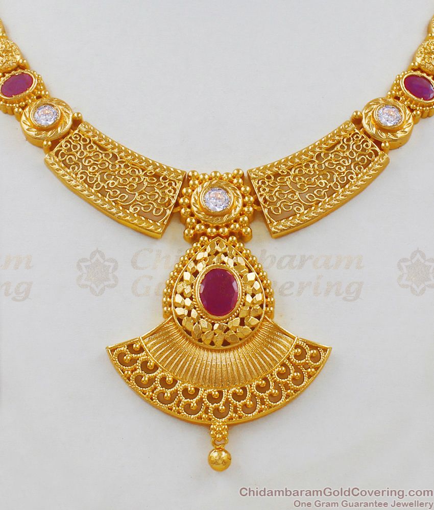 New Collection Gold necklace Design Ruby And AD White Stone Bridal Wear NCKN1823