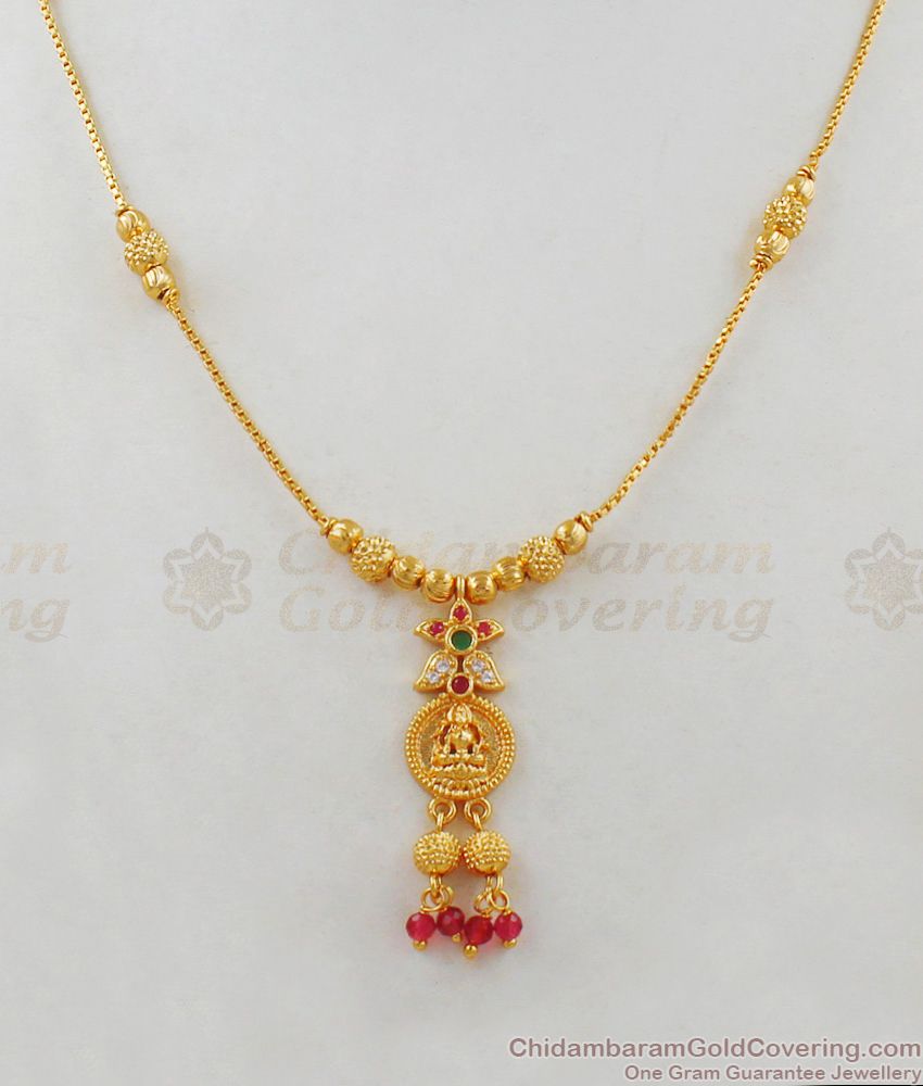 Beautiful Light Weight Lakshmi Pendant Type Short Chain Collections For Daily Wear NCKN1825