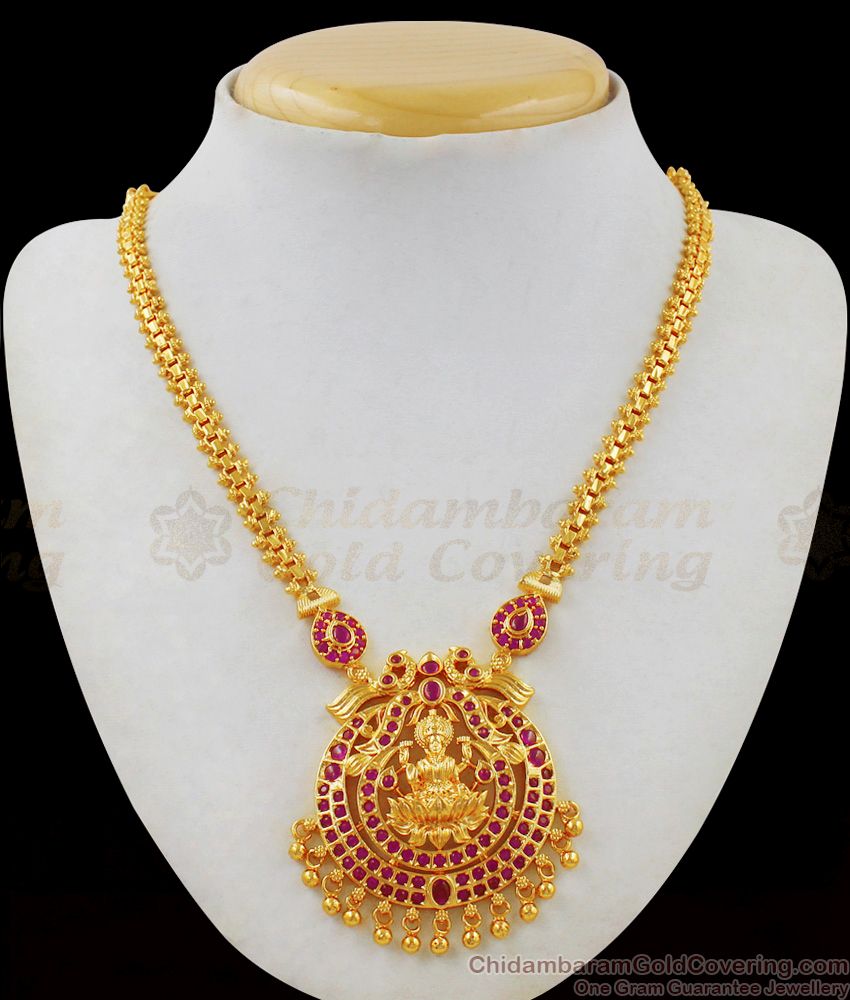 Lakshmi Dollar Wedding Gold Necklace Design One Gram Gold Plated Jewelry  NCKN1827