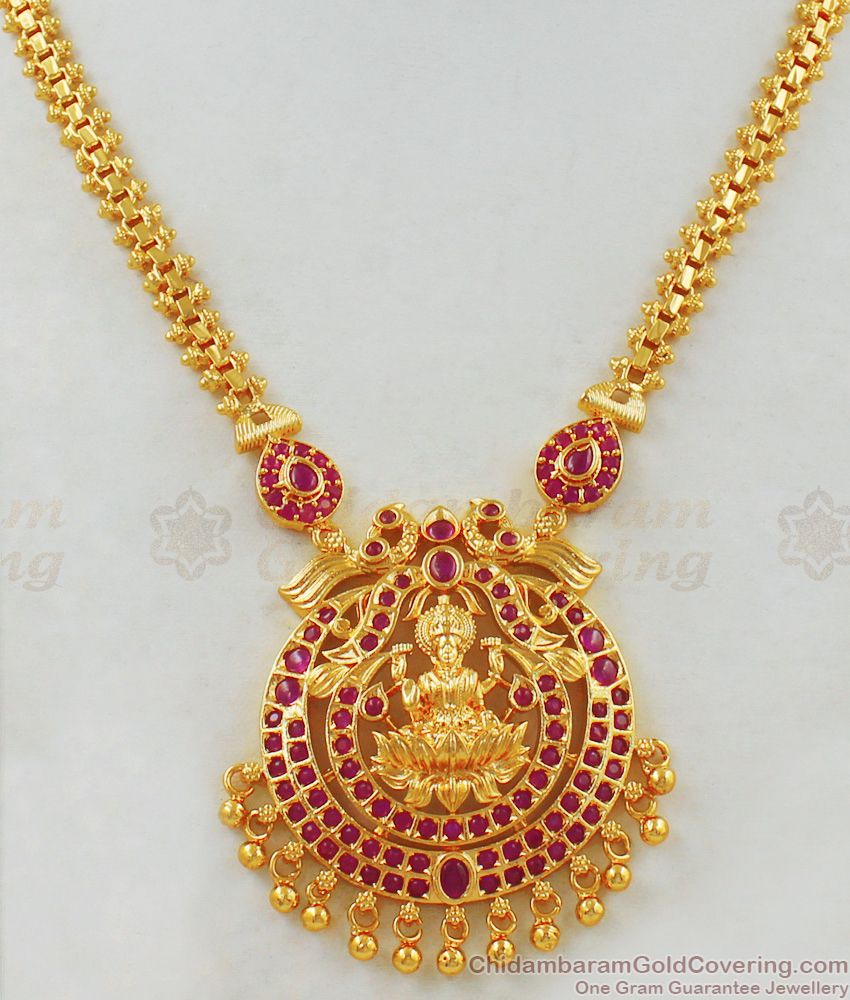 Lakshmi Dollar Wedding Gold Necklace Design One Gram Gold Plated Jewelry  NCKN1827