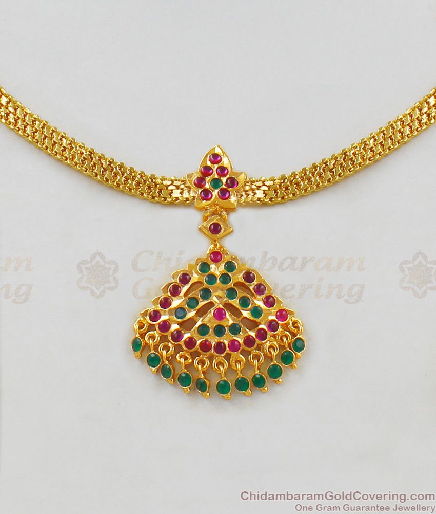 Impon Attigai Ruby Emerald Gold Necklace Guarantee Jewelry NCKN1841