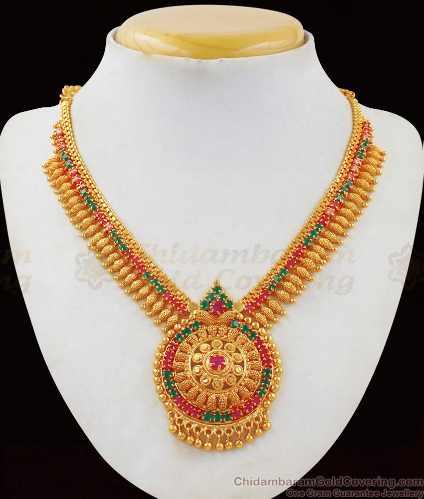 Exclusive Multi Colour Stone Necklace Design In Gold Collection For Function Wear NCKN1845