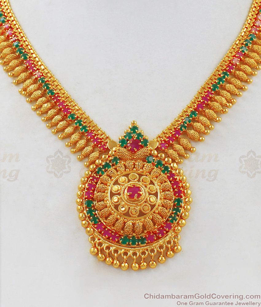 Exclusive Multi Colour Stone Necklace Design In Gold Collection For Function Wear NCKN1845