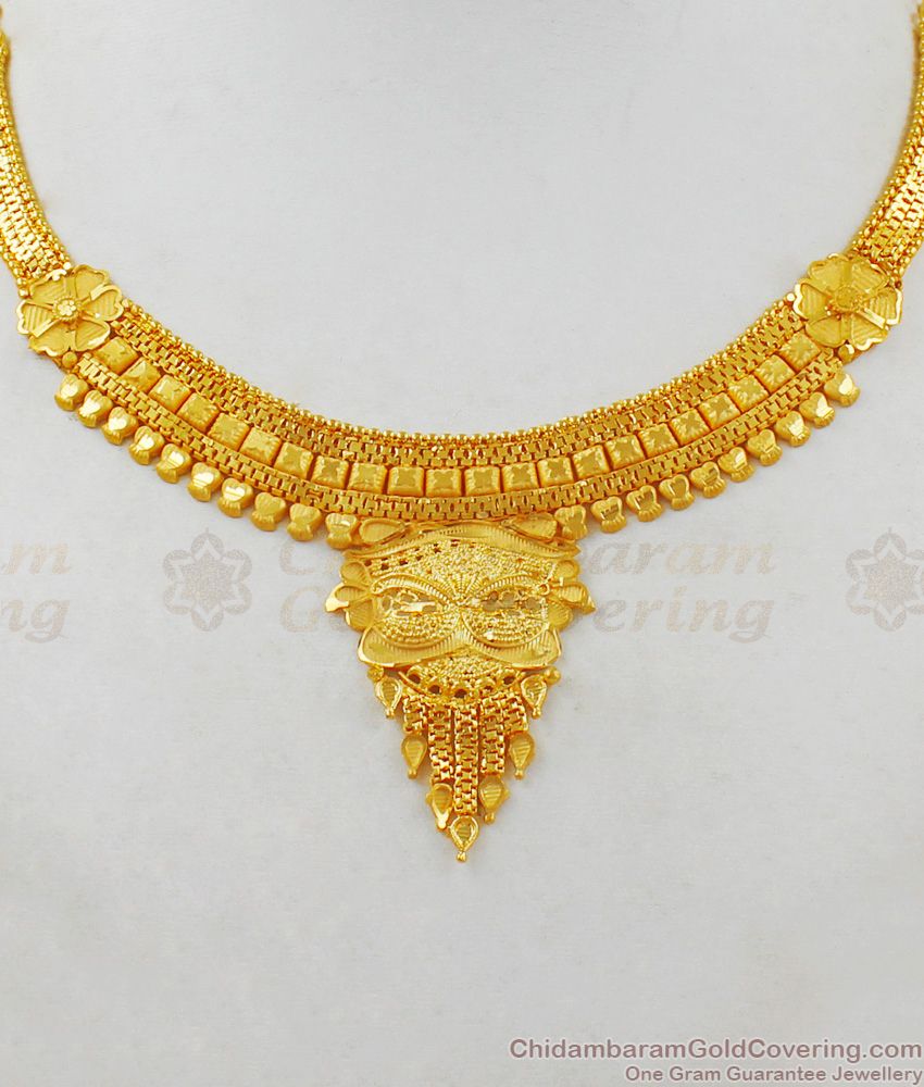 Plain Gold Necklace Calcutta Design Forming  Pattern New Collection NCKN1846