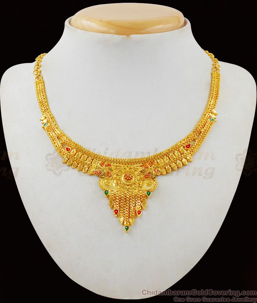 Real Gold Design Calcutta Necklace Forming Bridal Jewelry New Collection NCKN1847