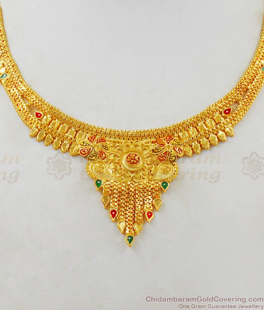 Real Gold Design Calcutta Necklace Forming Bridal Jewelry New Collection NCKN1847