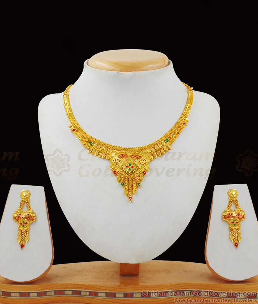 Attractive Real Gold Necklace Design Forming Bridal Collection For Women NCKN1850