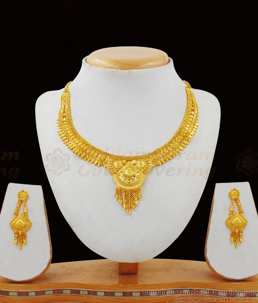 Plain Real Gold Necklace Design Forming Bridal Collection For Women NCKN1851