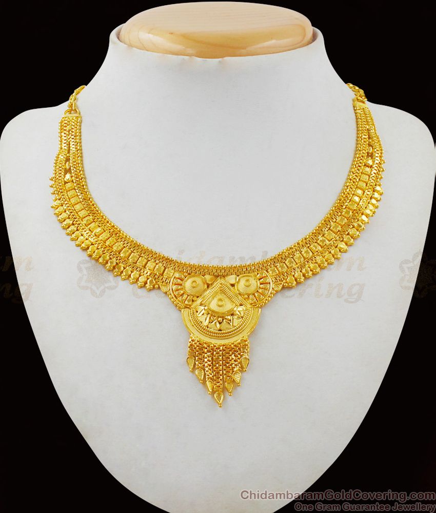 Plain Real Gold Necklace Design Forming Bridal Collection For Women NCKN1851