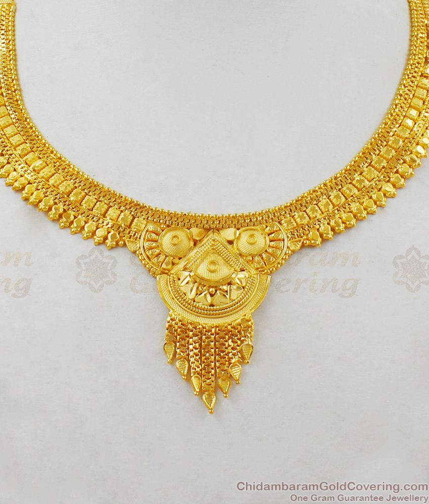 Plain Real Gold Necklace Design Forming Bridal Collection For Women NCKN1851