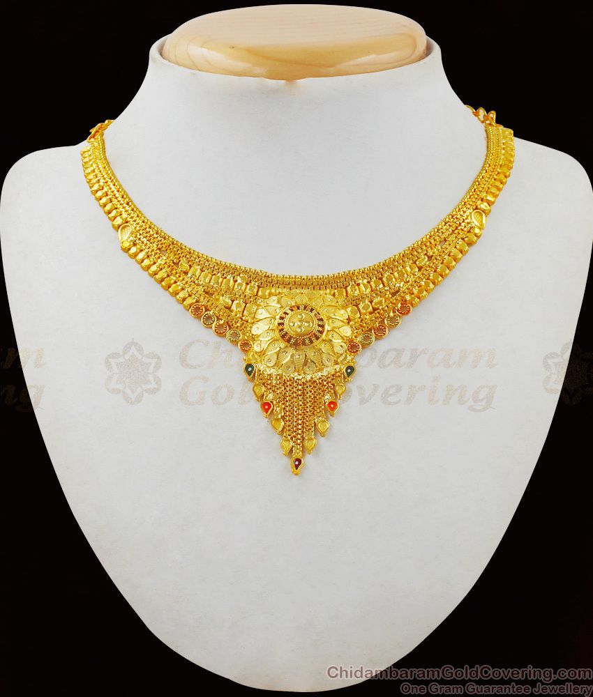 Original Enamel Gold Necklace Design Forming Bridal Collection For Women NCKN1853
