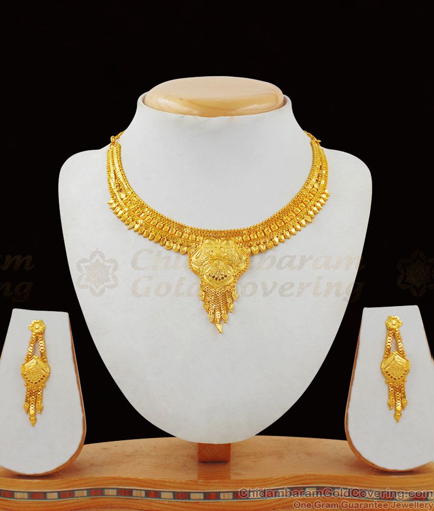 Elegant Plain Gold Necklace Design Forming Bridal Collection For Women NCKN1854