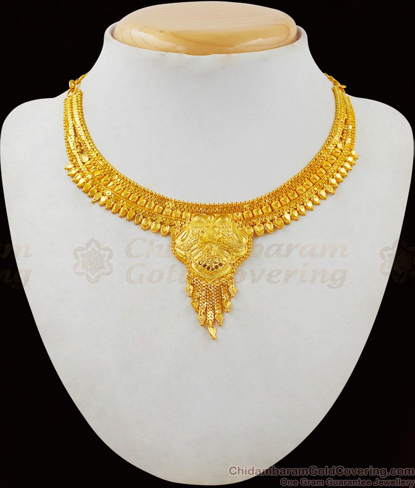 Elegant Plain Gold Necklace Design Forming Bridal Collection For Women NCKN1854