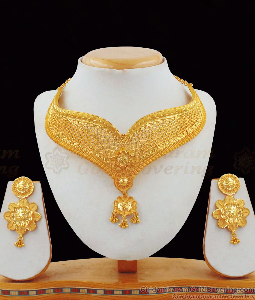 Grand Real Gold Pattern Forming Choker Pin Type Earrings Bridal Jewelry NCKN1860