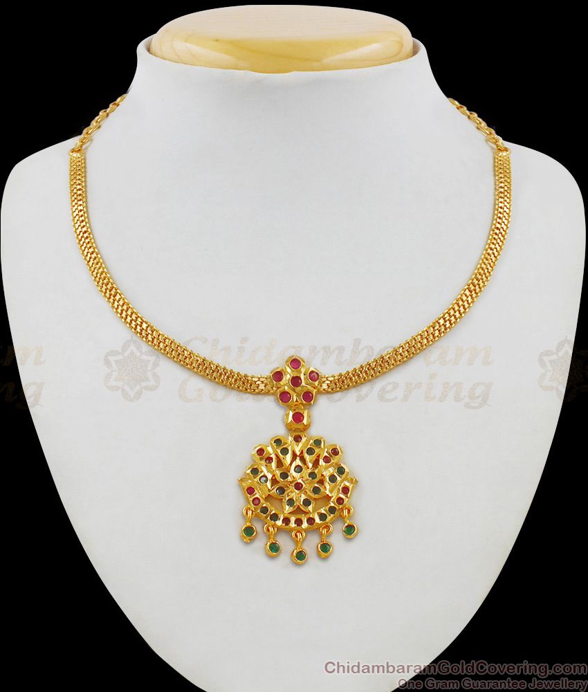 New Collection Impon Attigai With Multi Colour Stone Dollar Necklace For Marriage Functions NCKN1863