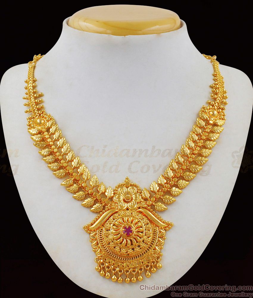 Single Ruby Stone Gold Necklace For Women Gold Plated Jewelry NCKN1876