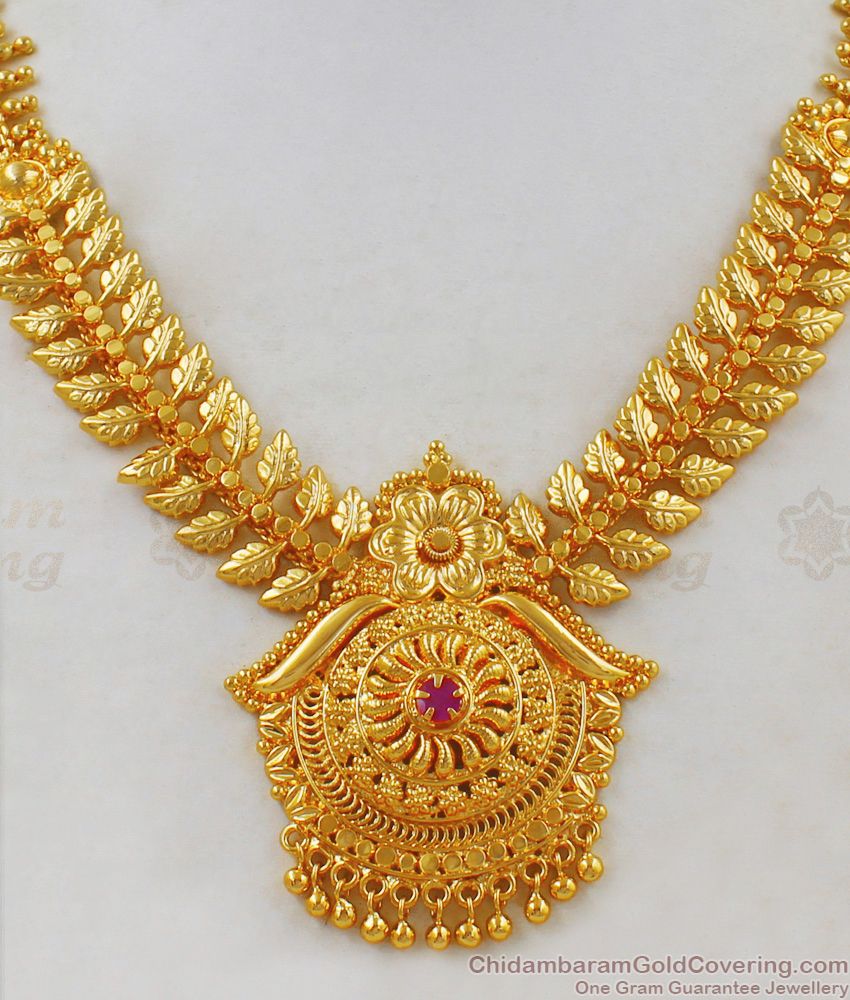 Single Ruby Stone Gold Necklace For Women Gold Plated Jewelry NCKN1876
