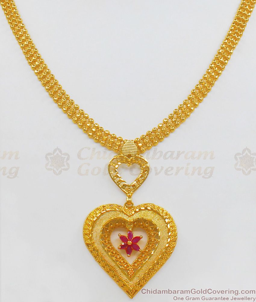 Exclusive Kerala Gold Necklace Heart Pattern One Gram Gold Jewelry NCKN1887