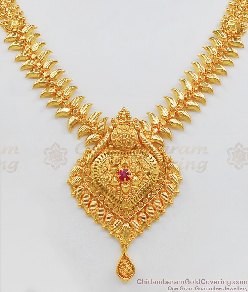 Elegant Single Ruby Stone Gold Necklace For Women Gold Plated Jewelry NCKN1888