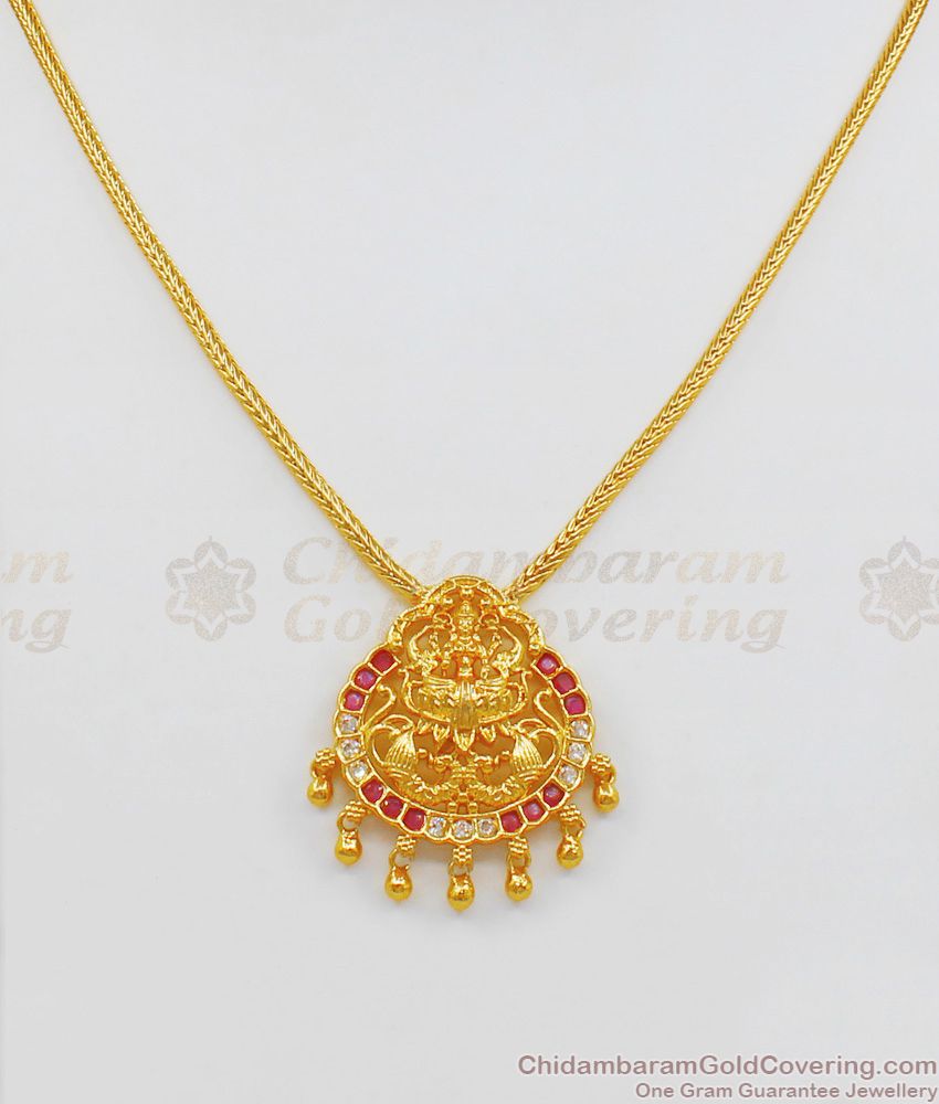Sparkling Stone Gold Necklace Type Lakshmi Design Gold Plated Jewelry NCKN1893