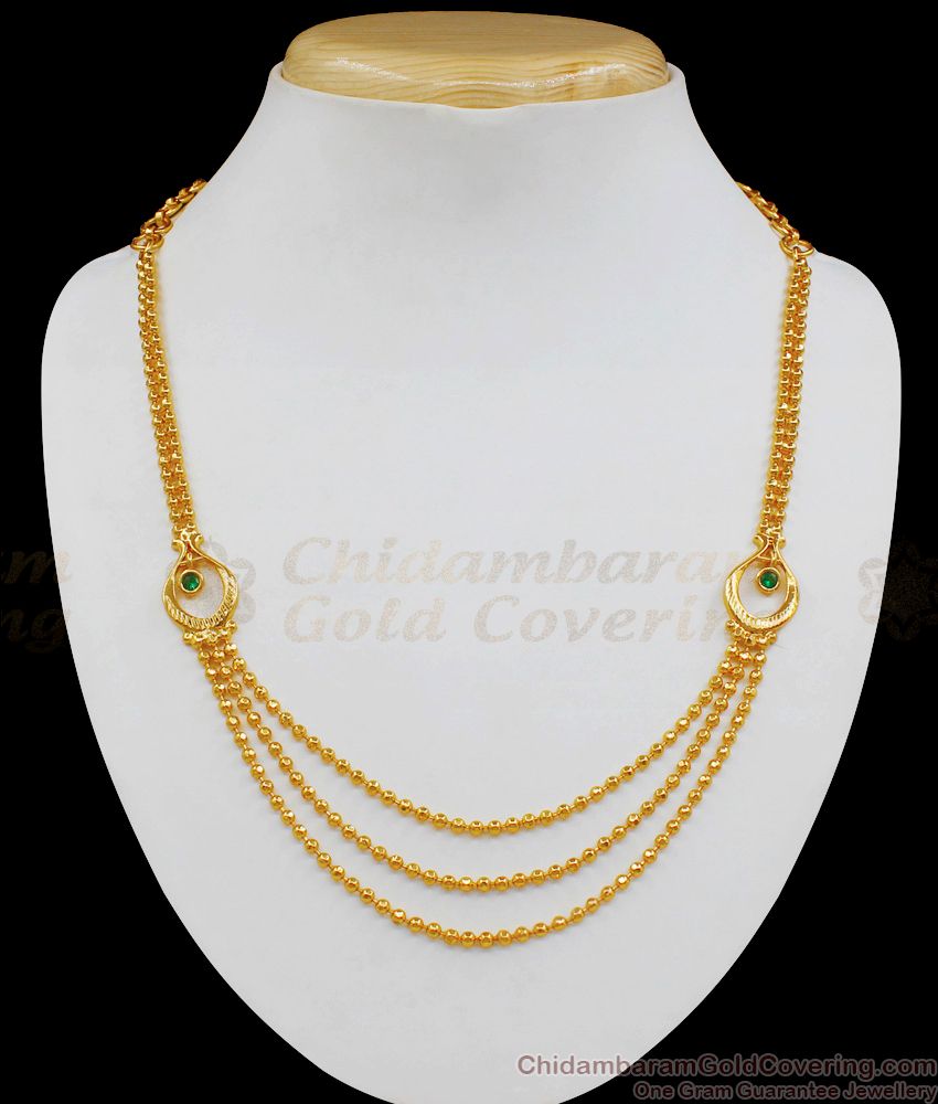 New Arrival Three Lines Gold Necklace With Beautiful Green AD Stone Necklace Collection For Women NCKN1900