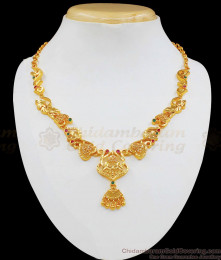Sri Lankan Model Gold Necklace Peacock Design With Multi Colour Stone Necklace pattern NCKN1901
